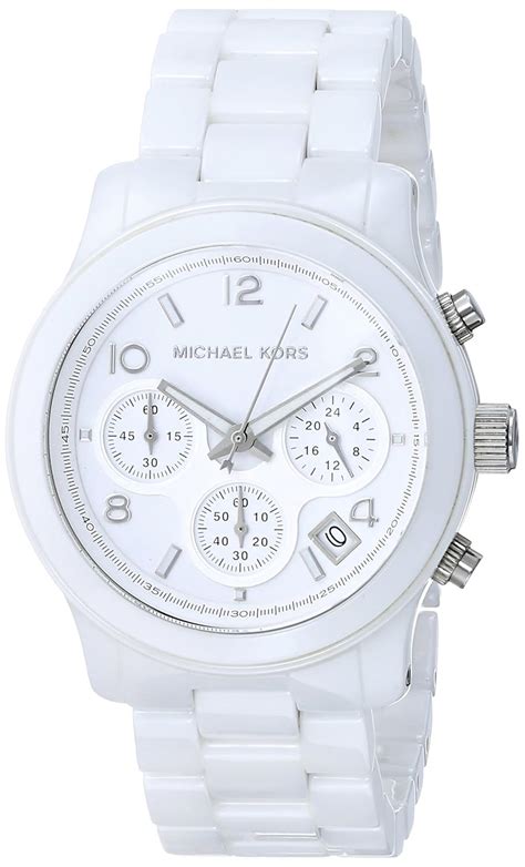 michael kors white ceramic watch links|oversized runway white tone watch.